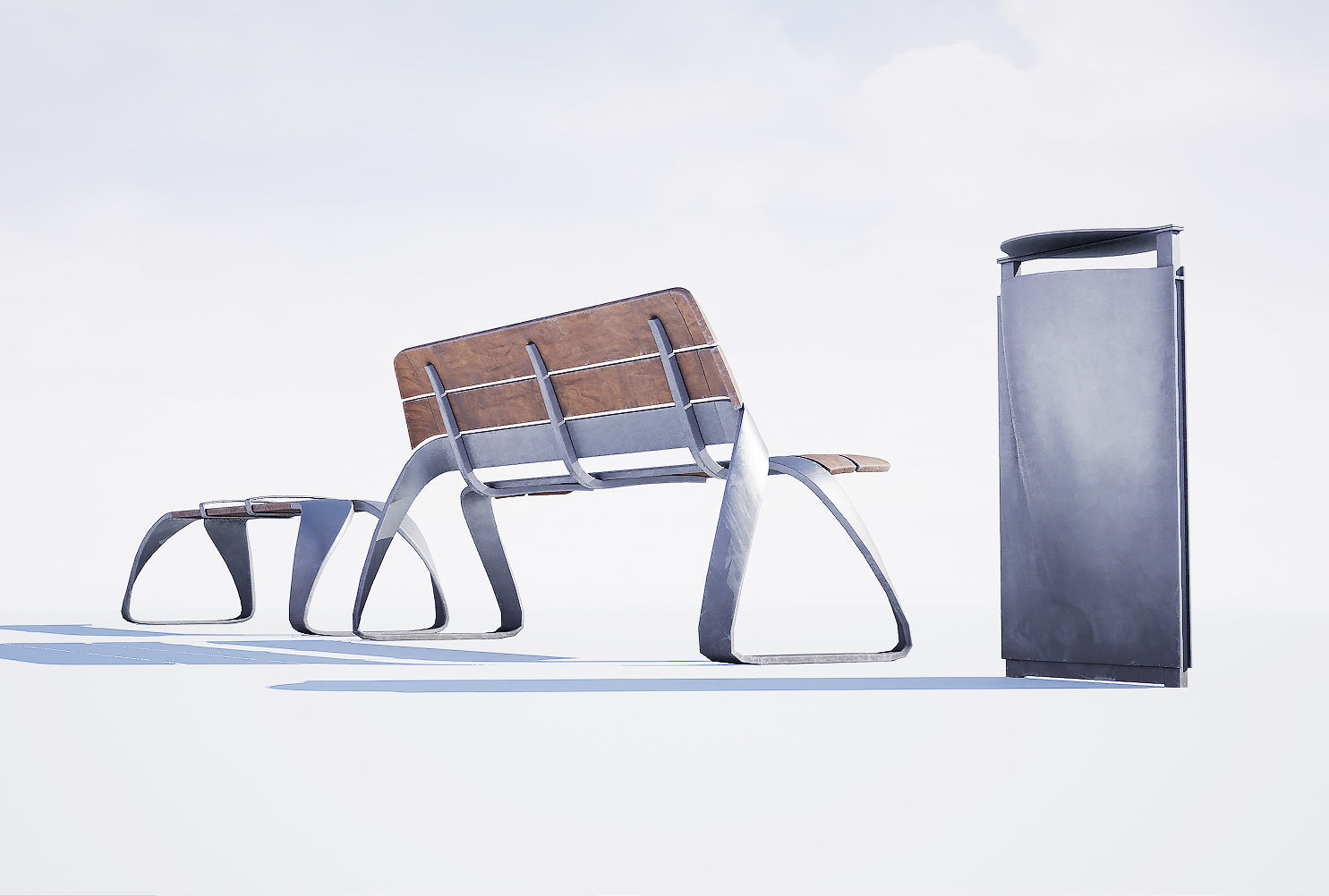 Urban bench set Low-poly 3D model_6