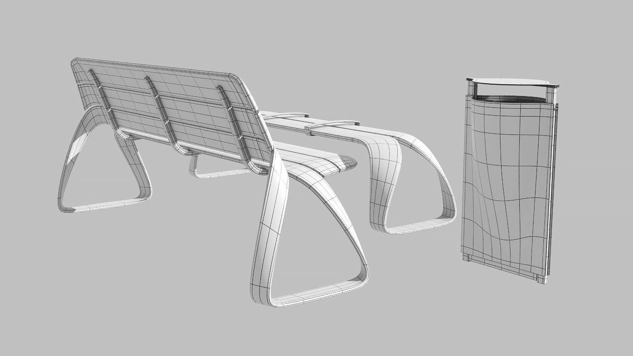 Urban bench set Low-poly 3D model_14