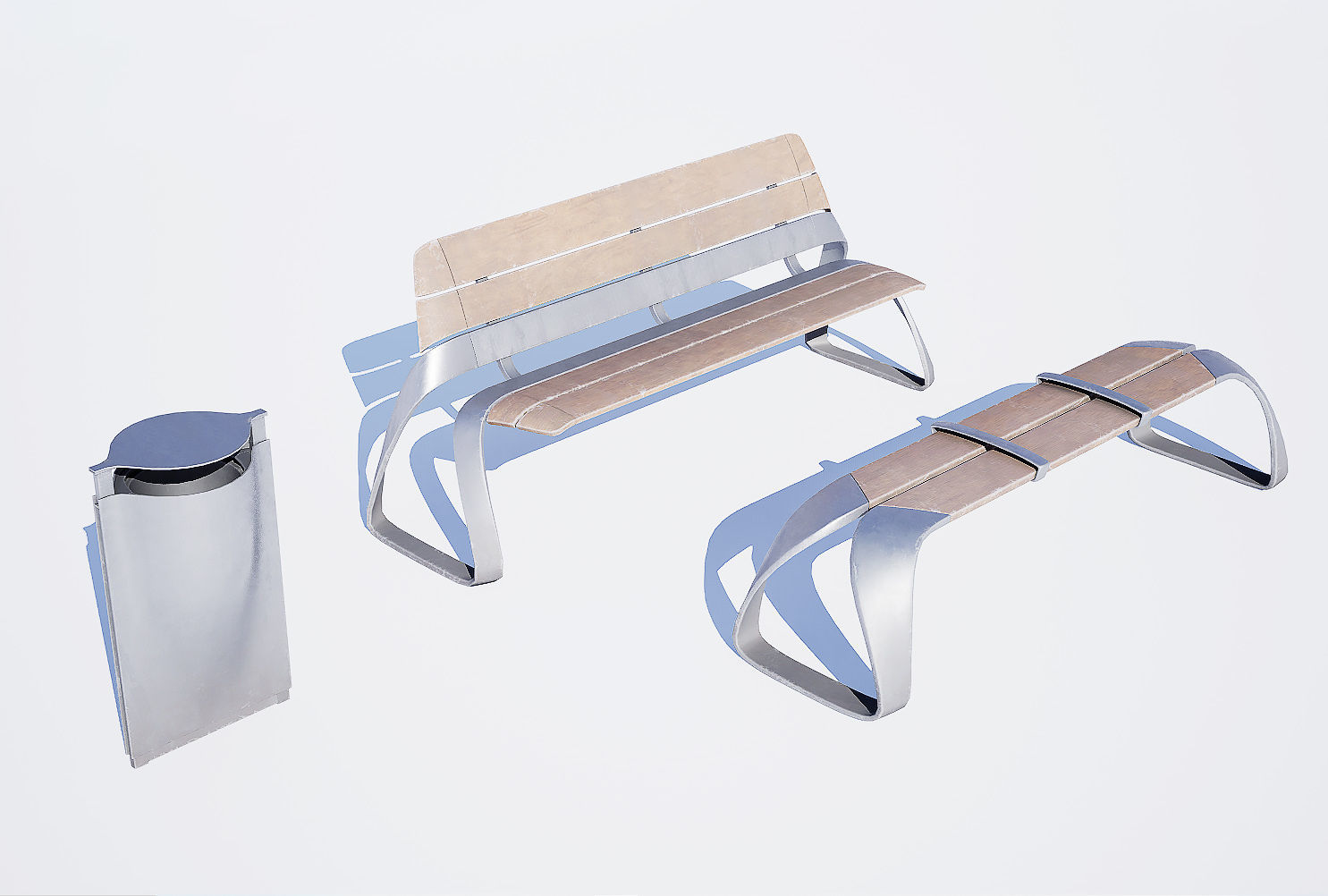Urban bench set Low-poly 3D model_1