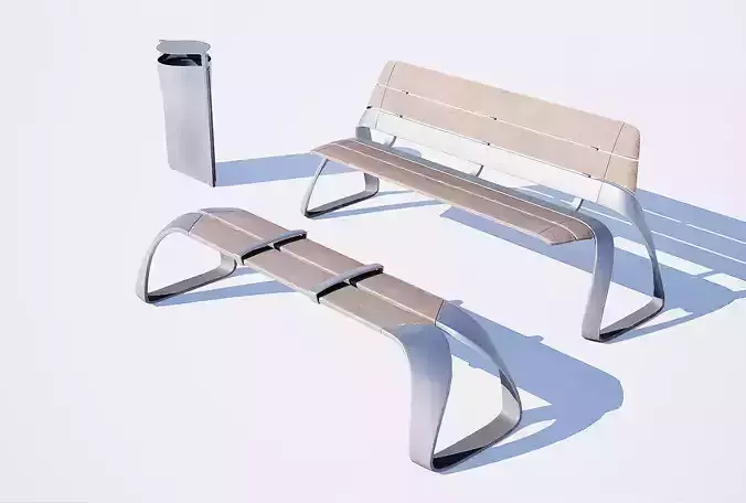 Urban bench set Low-poly 3D model