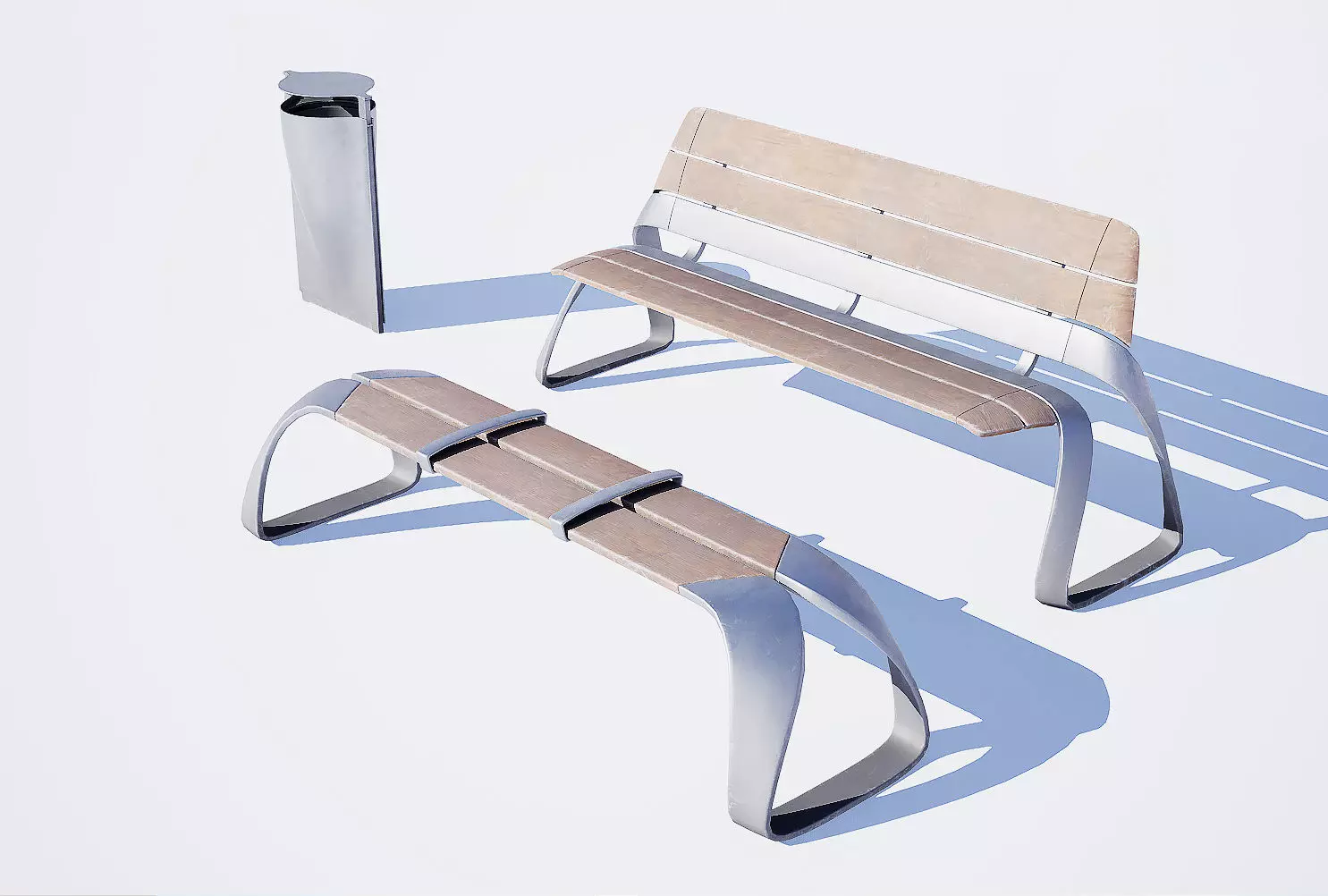 Urban bench set Low-poly 3D model_0