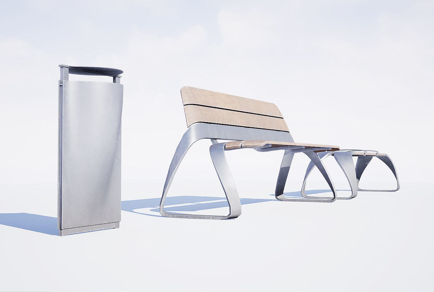 Urban bench set Low-poly 3D model_5