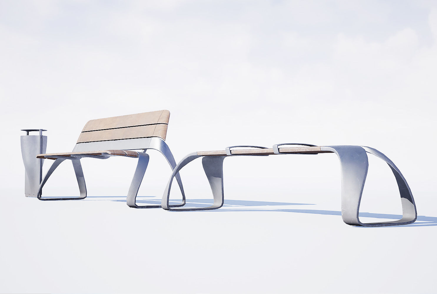 Urban bench set Low-poly 3D model_4