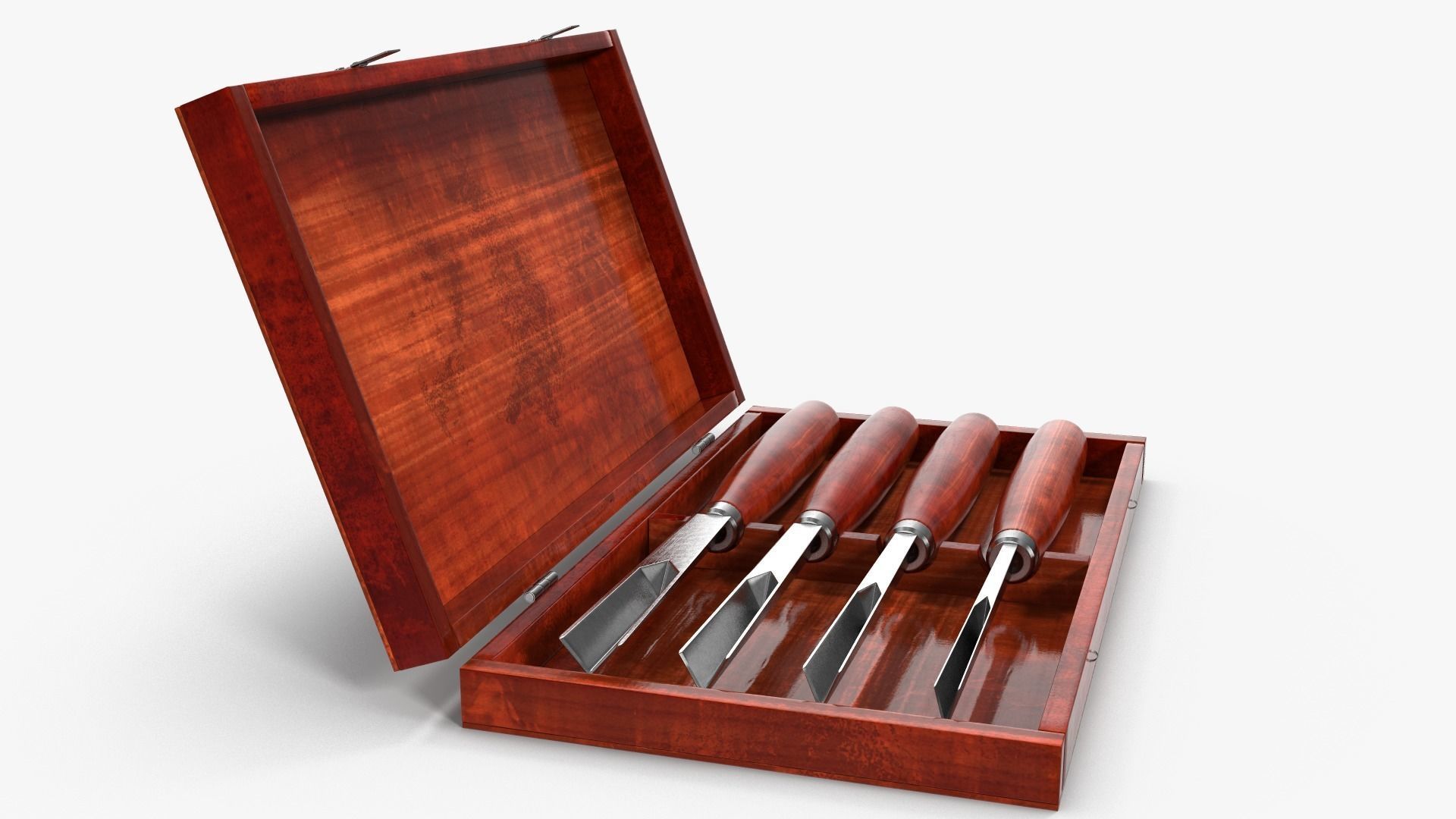 V Chisels wooden box with four knives in it 3D model_1