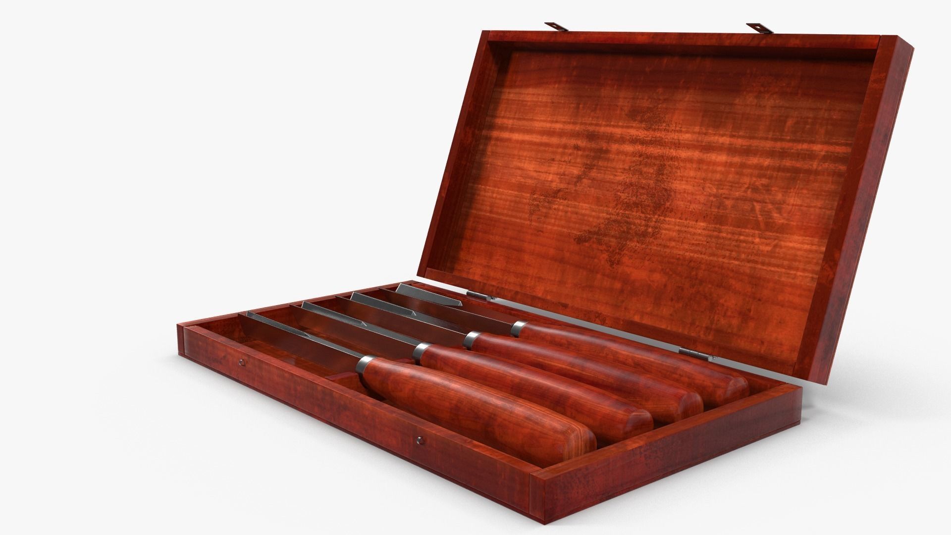 V Chisels wooden box with four knives in it 3D model_9