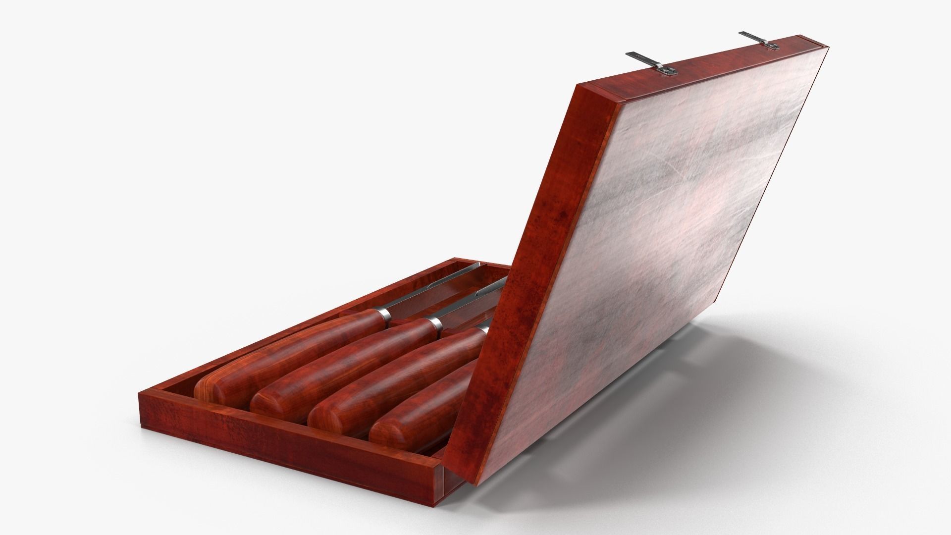 V Chisels wooden box with four knives in it 3D model_11