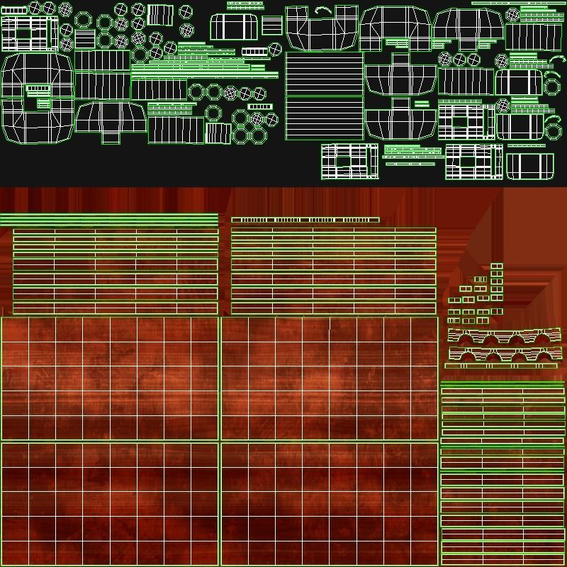 V Chisels wooden box with four knives in it 3D model_18