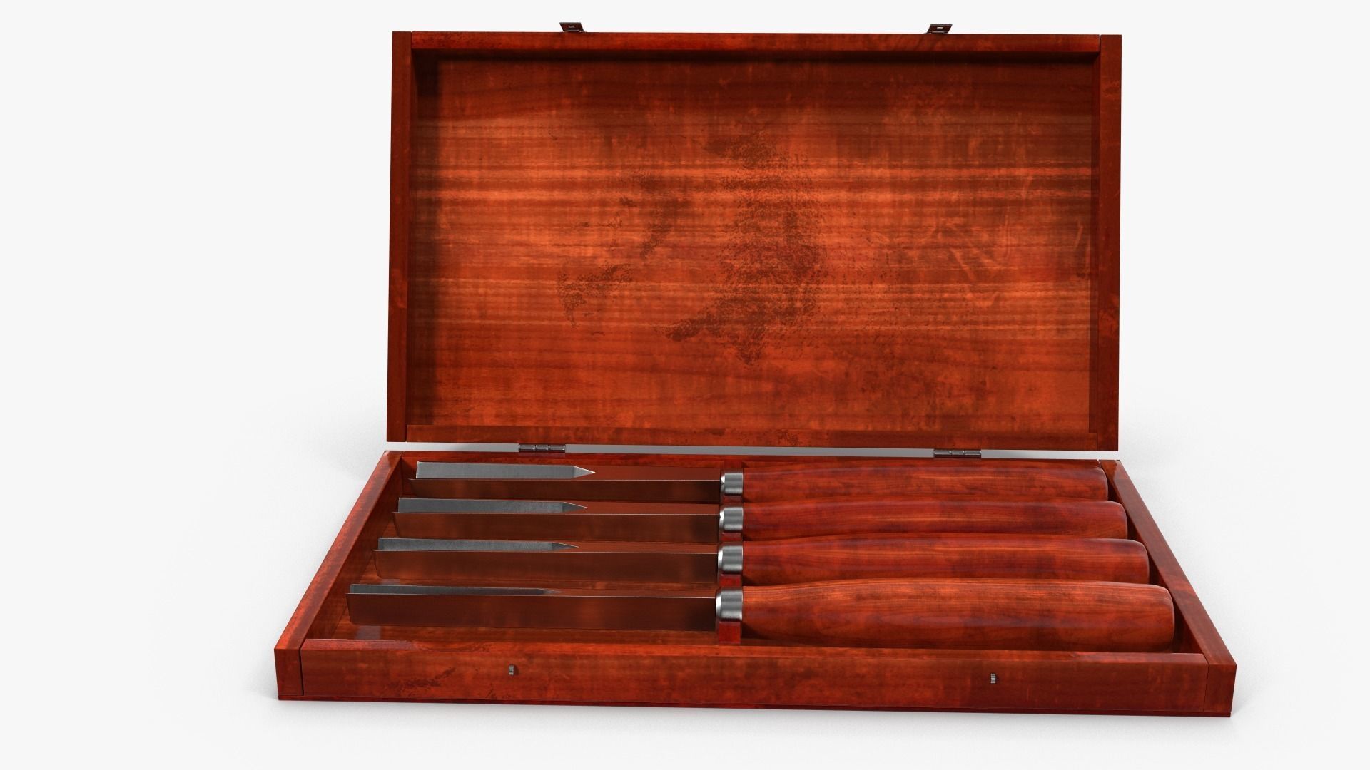 V Chisels wooden box with four knives in it 3D model_8