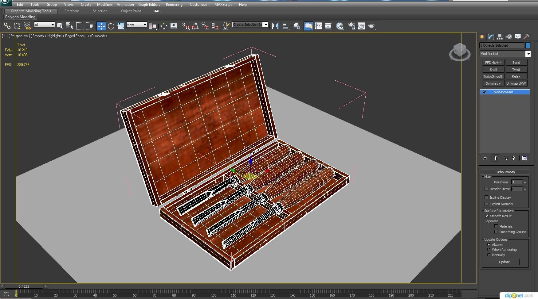 V Chisels wooden box with four knives in it 3D model_16