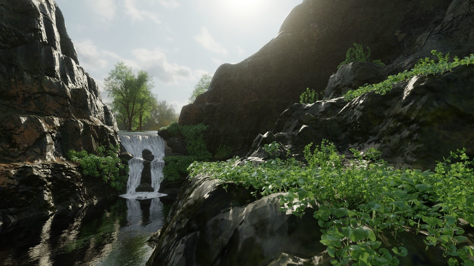 Scene river with rocks in it 3D model_3