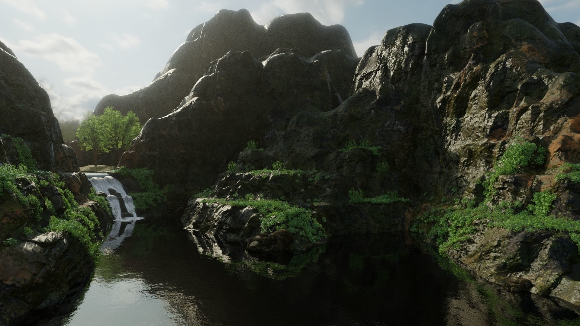 Scene river with rocks in it 3D model_2