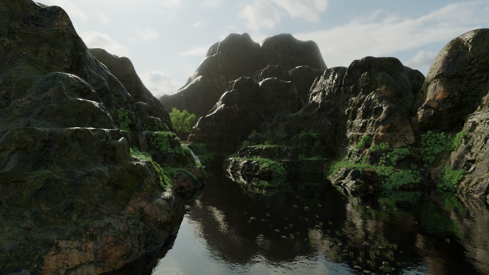 Scene river with rocks in it 3D model_4