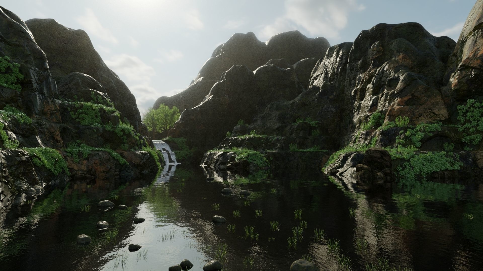 Scene river with rocks in it 3D model_1