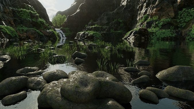 Scene river with rocks in it 3D model