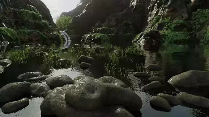 Scene river with rocks in it 3D model