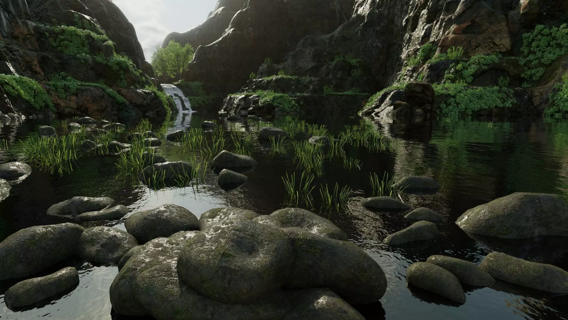 Scene river with rocks in it 3D model_0