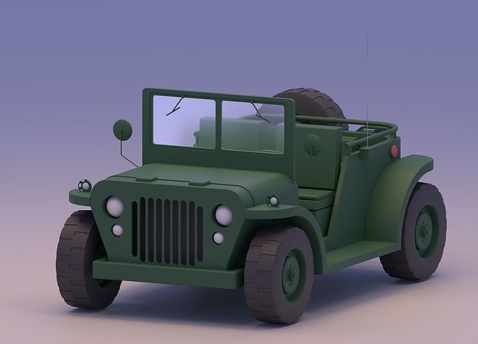 Cartoon Military Jeep Willys Low-poly 3D model