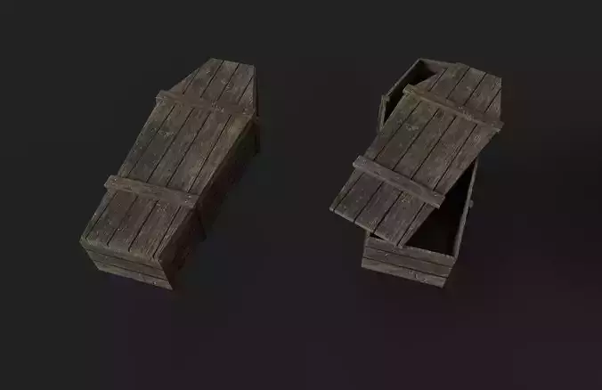 Old Wooden Coffin Low-poly 3D model