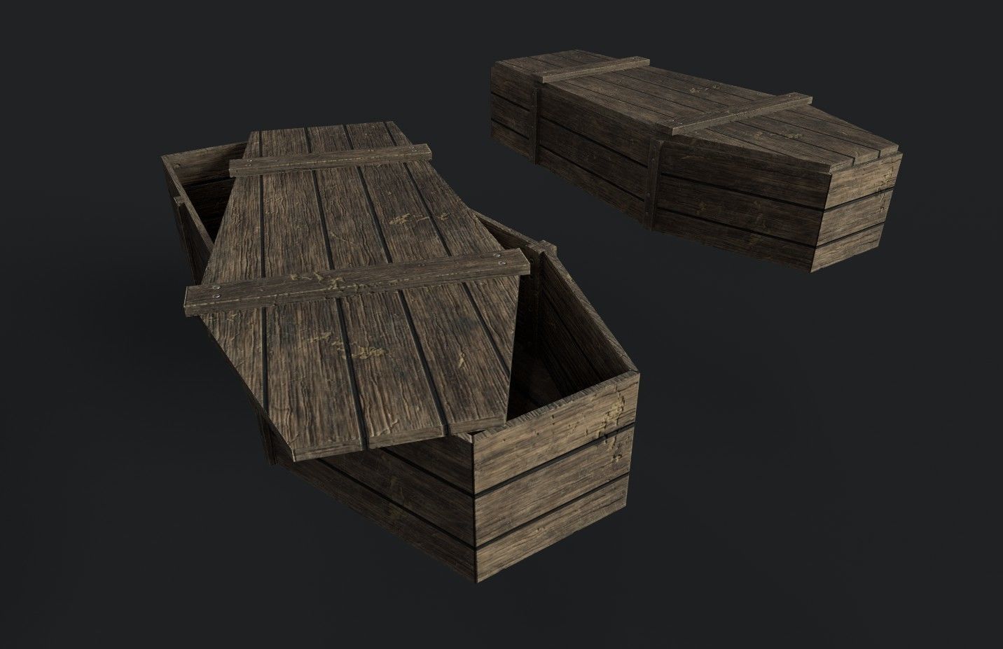 Old Wooden Coffin Low-poly 3D model_1