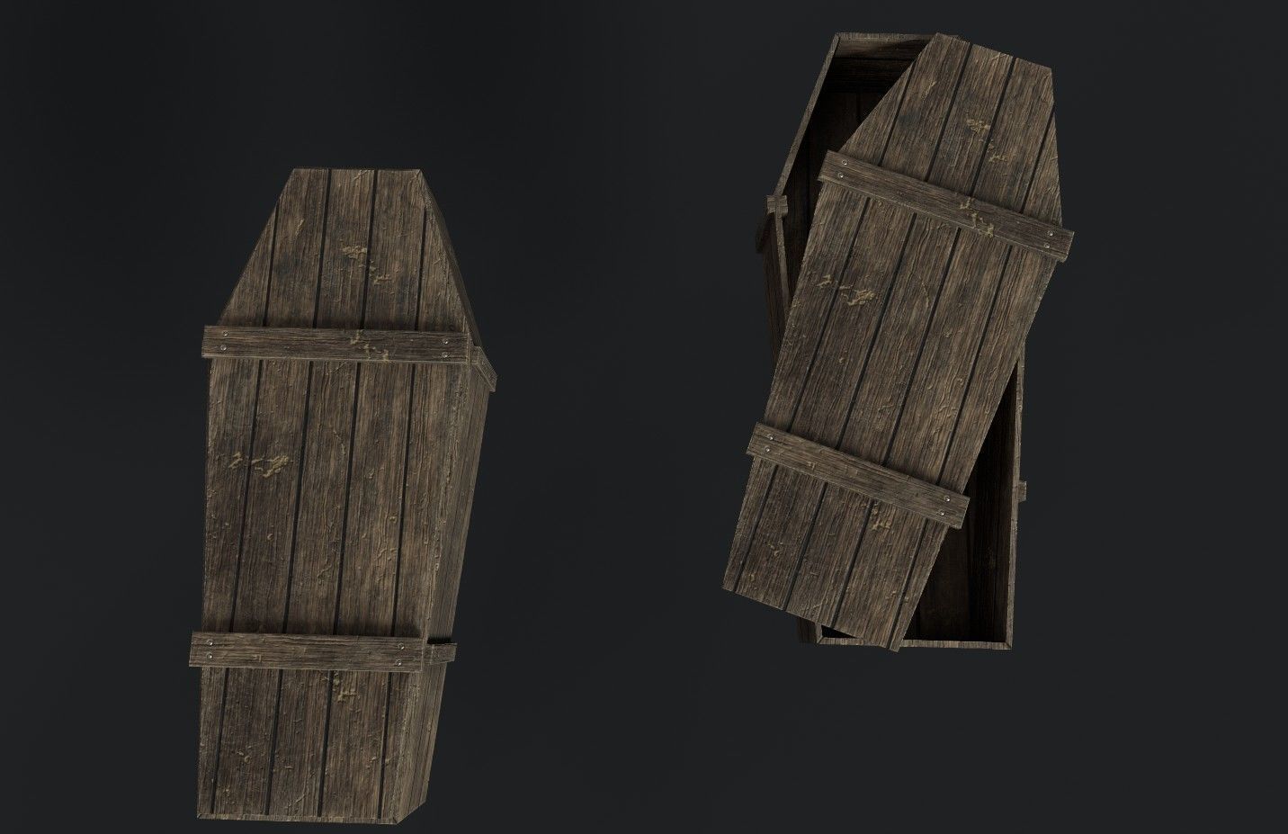 Old Wooden Coffin Low-poly 3D model_4