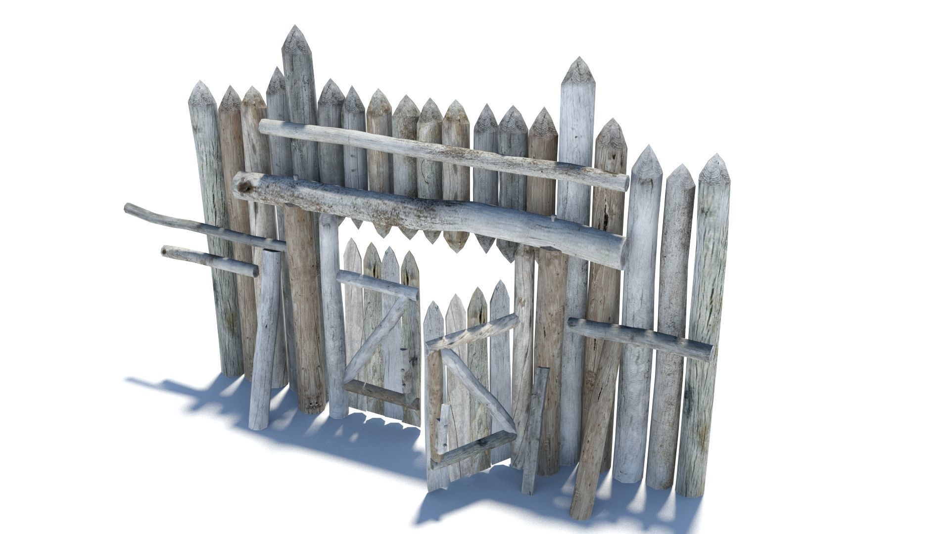 Modular medieval wooden palisades pack Low-poly 3D model_34