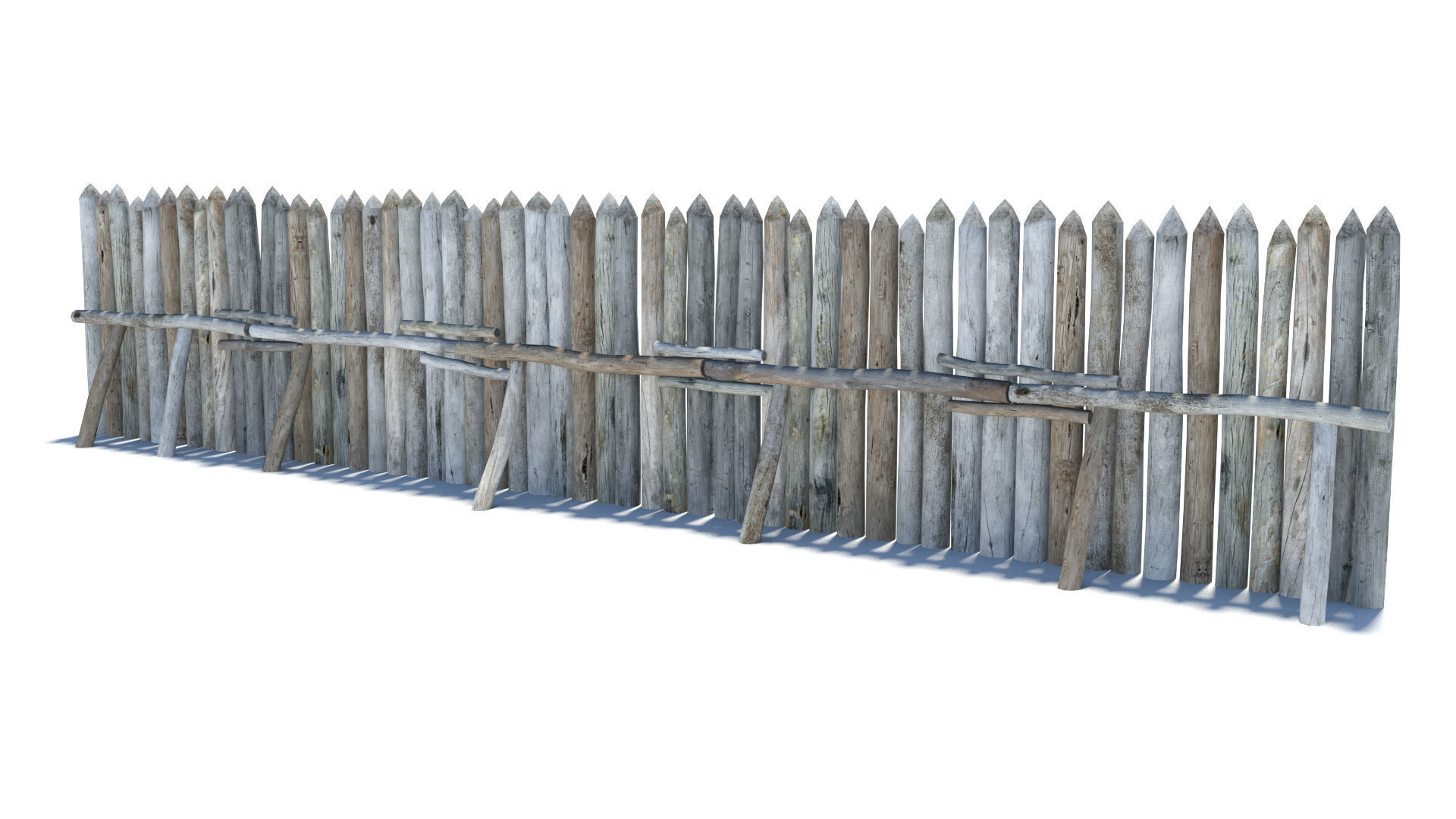 Modular medieval wooden palisades pack Low-poly 3D model_28