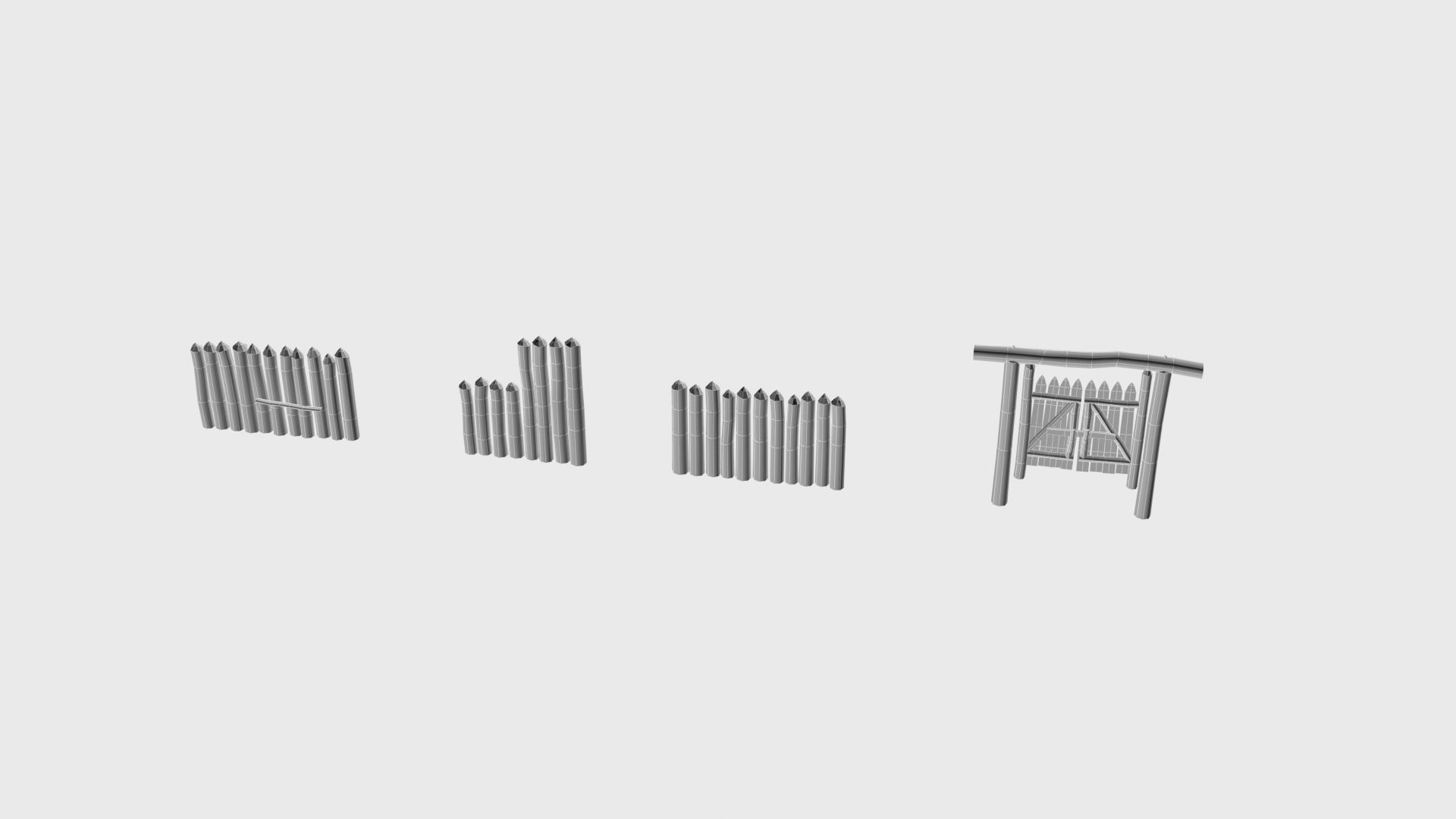 Modular medieval wooden palisades pack Low-poly 3D model_25