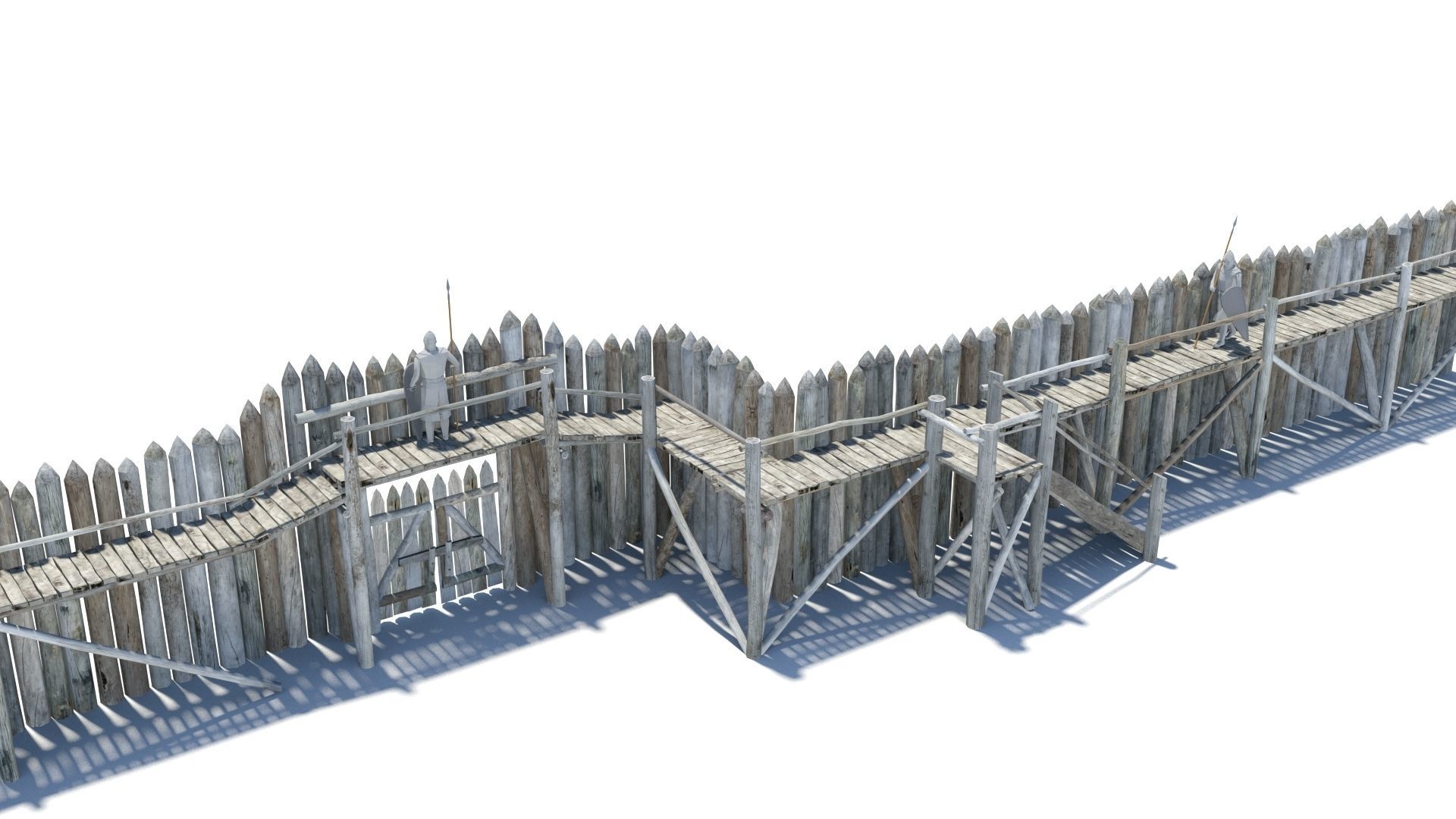 Modular medieval wooden palisades pack Low-poly 3D model_1