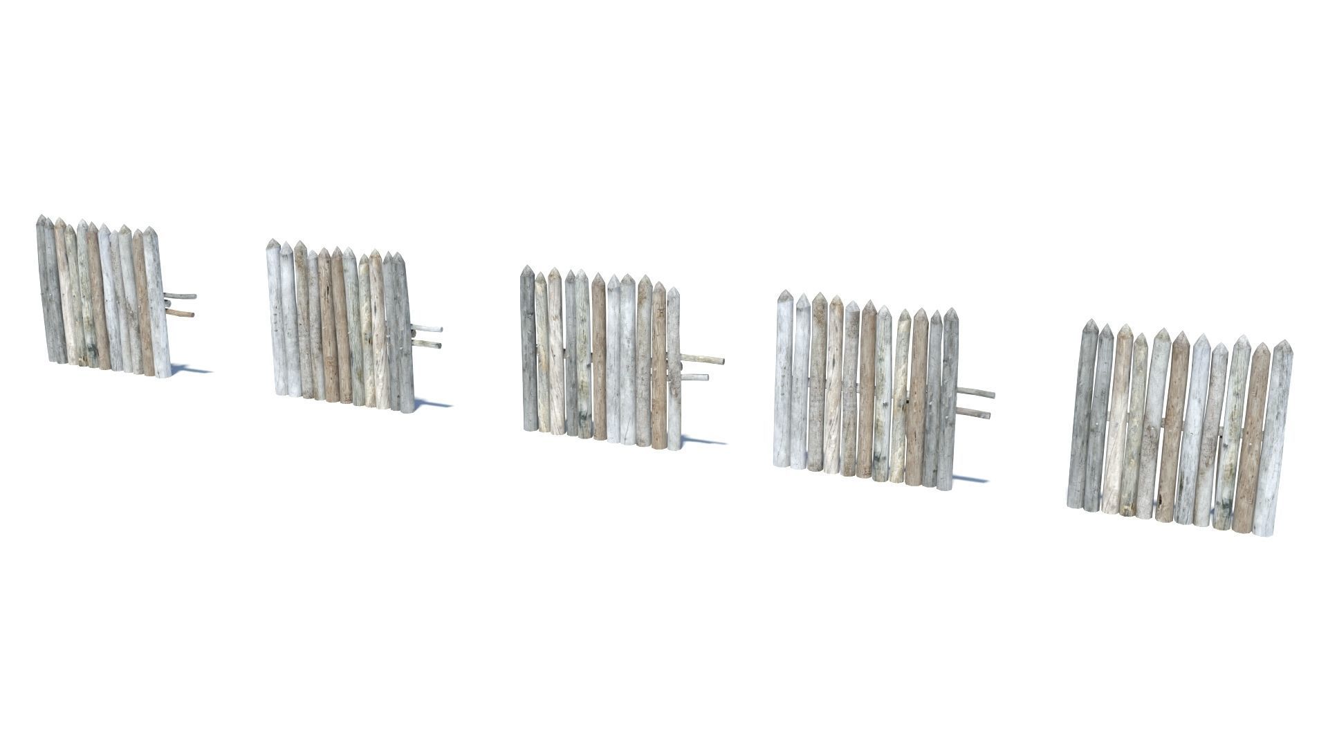 Modular medieval wooden palisades pack Low-poly 3D model_38
