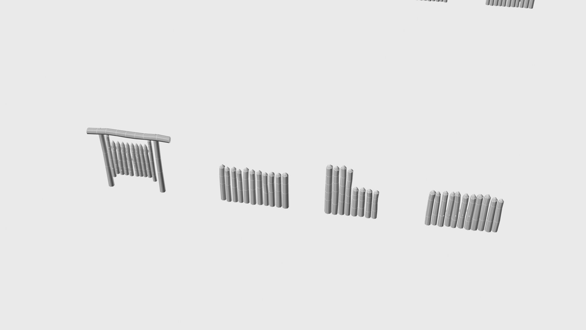 Modular medieval wooden palisades pack Low-poly 3D model_23
