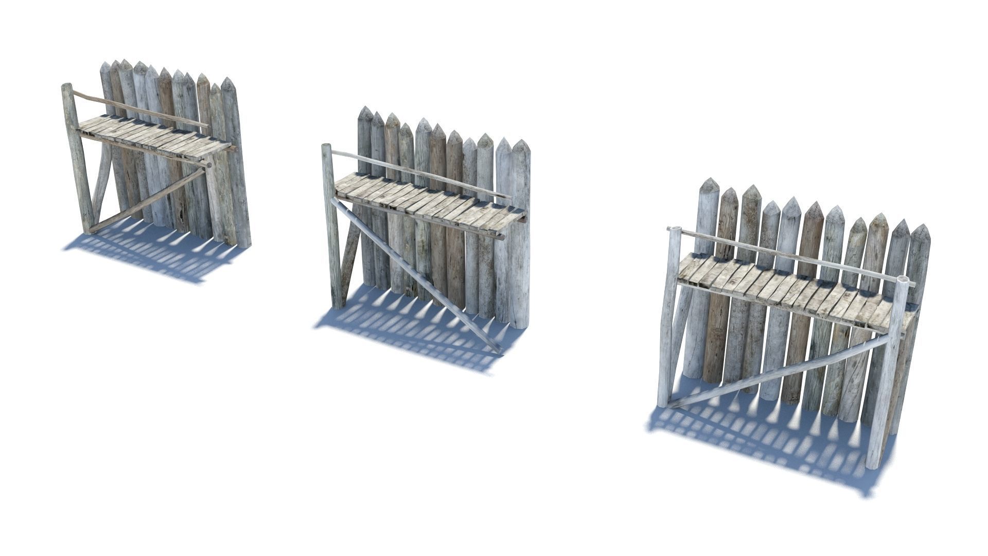 Modular medieval wooden palisades pack Low-poly 3D model_16