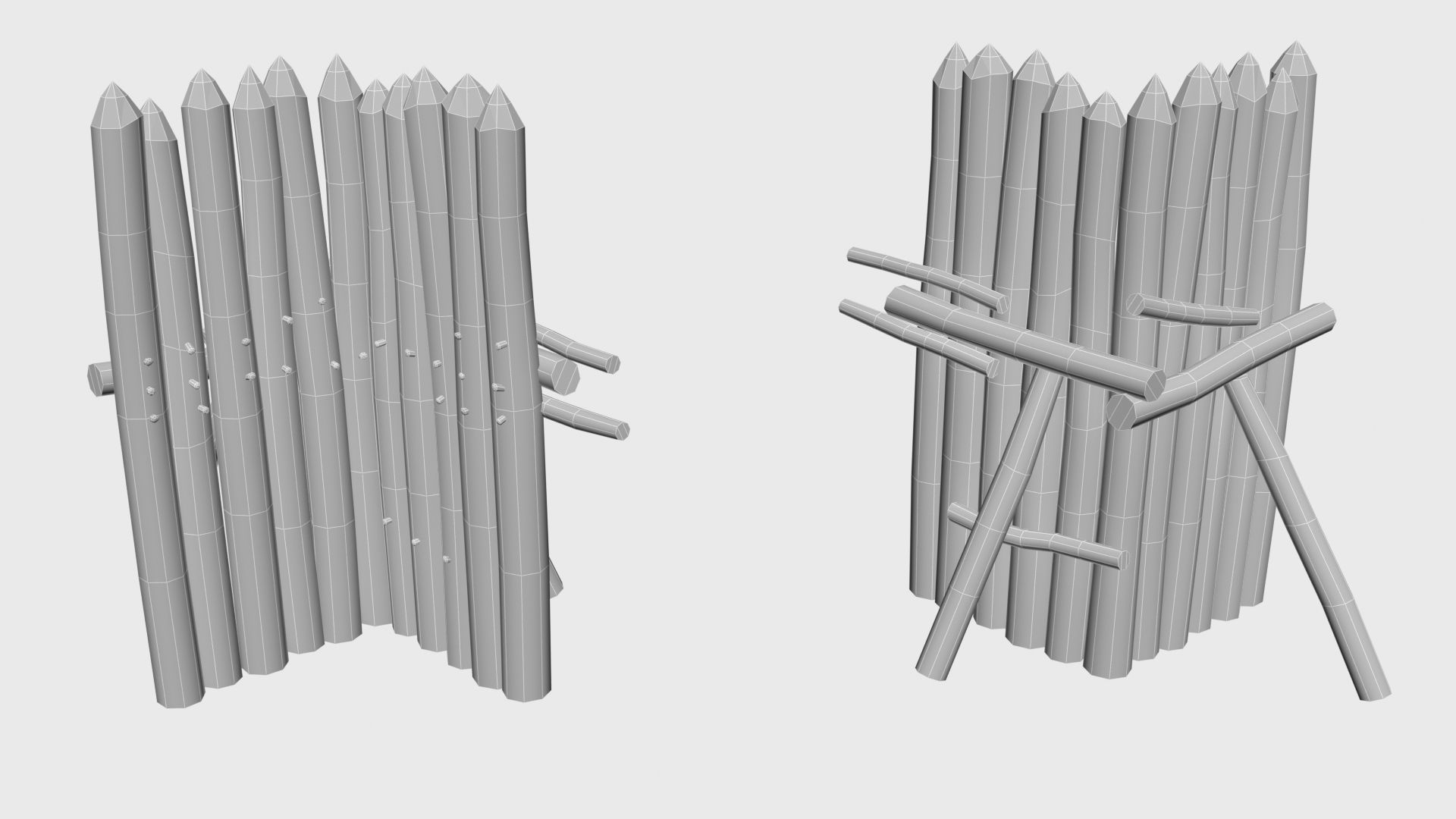 Modular medieval wooden palisades pack Low-poly 3D model_43
