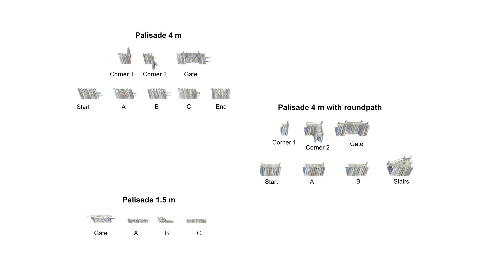 Modular medieval wooden palisades pack Low-poly 3D model_2