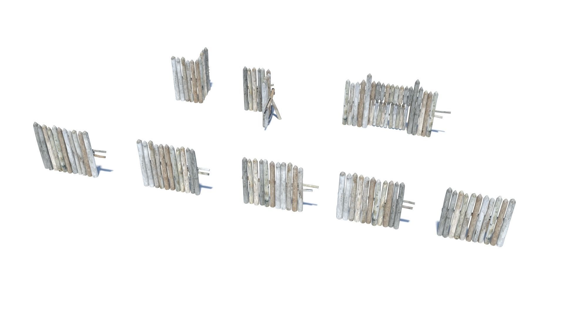 Modular medieval wooden palisades pack Low-poly 3D model_26
