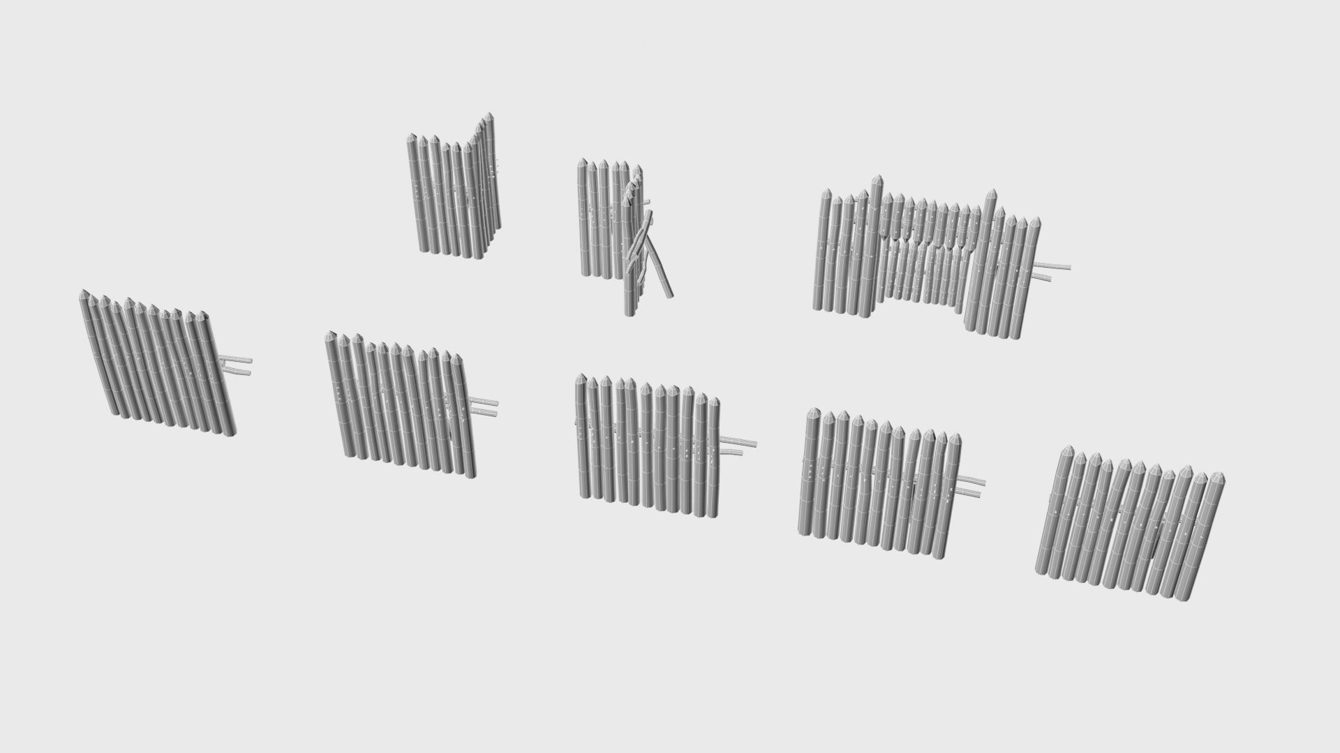 Modular medieval wooden palisades pack Low-poly 3D model_27