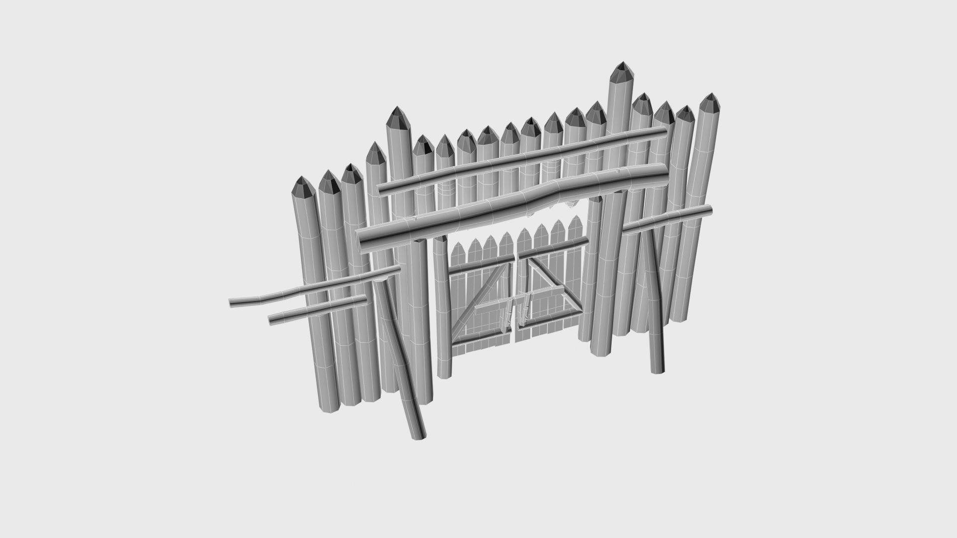 Modular medieval wooden palisades pack Low-poly 3D model_33