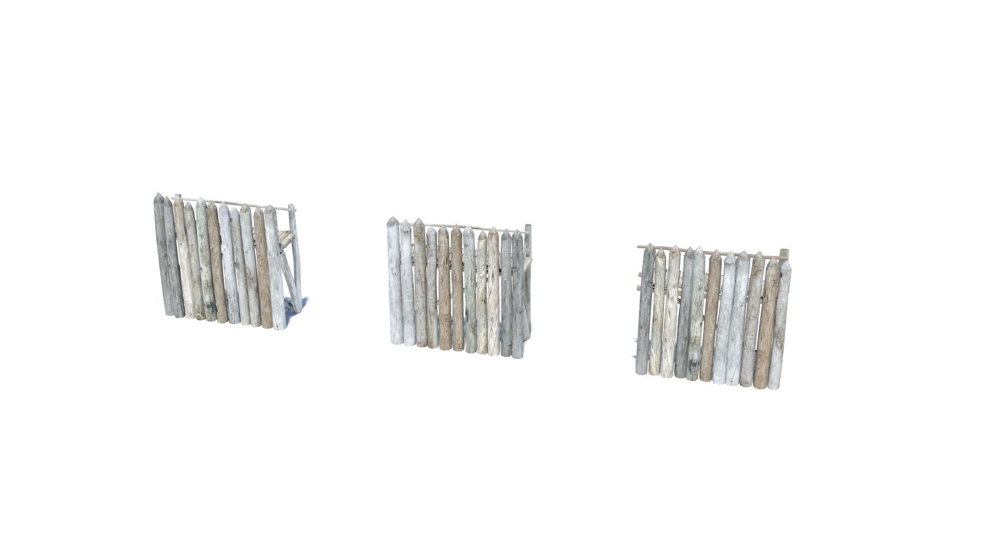 Modular medieval wooden palisades pack Low-poly 3D model_14