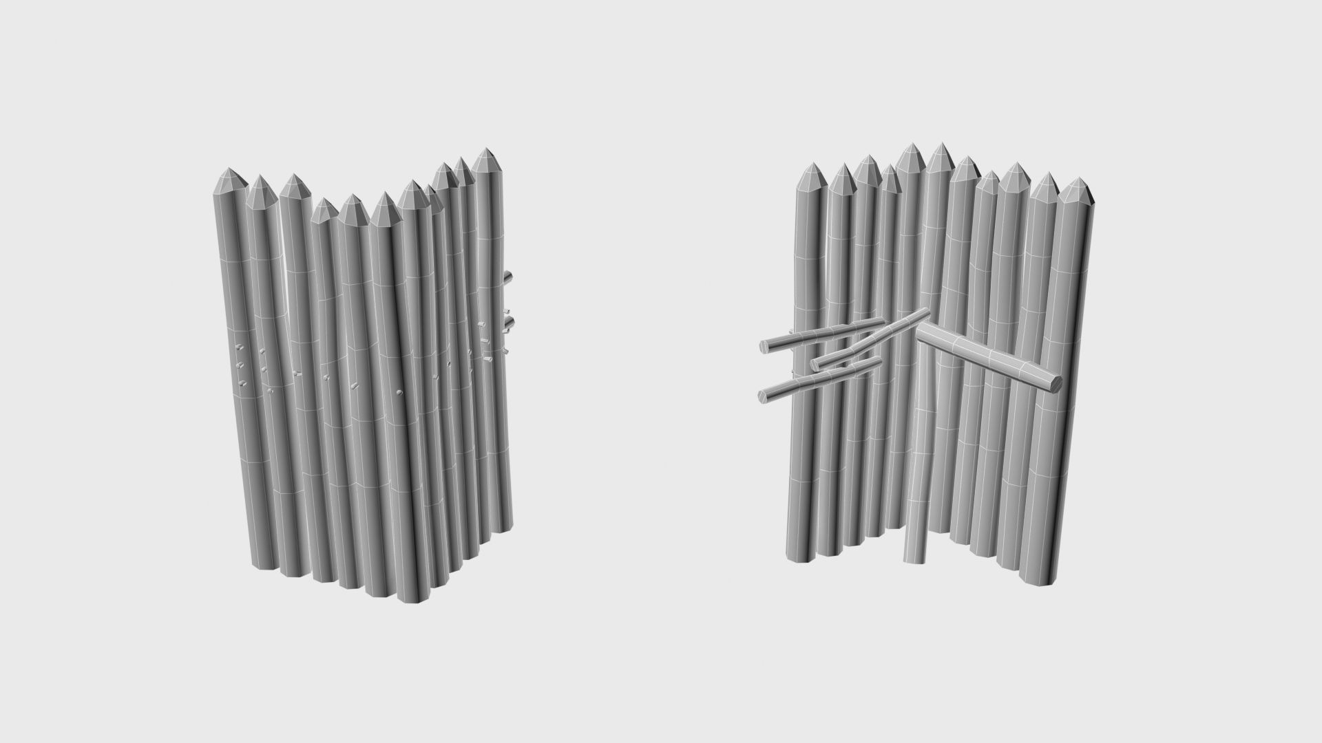 Modular medieval wooden palisades pack Low-poly 3D model_41