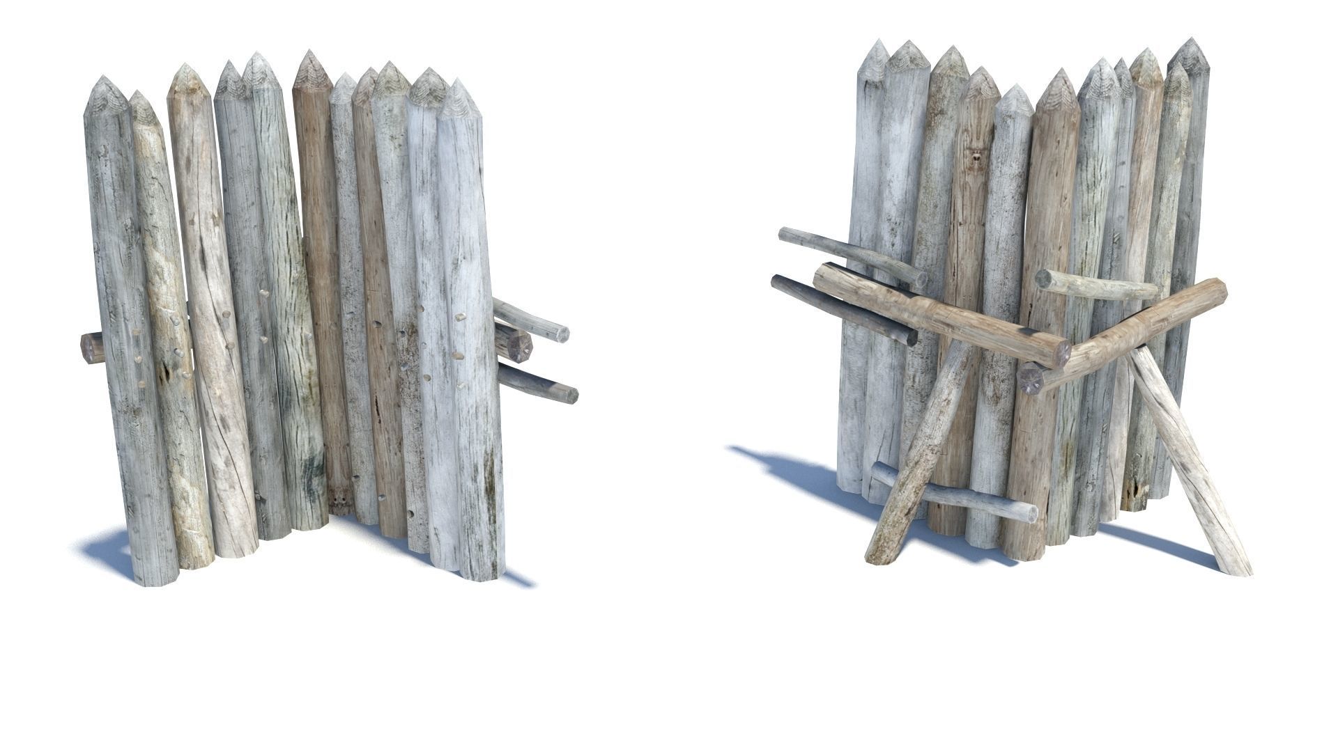 Modular medieval wooden palisades pack Low-poly 3D model_42