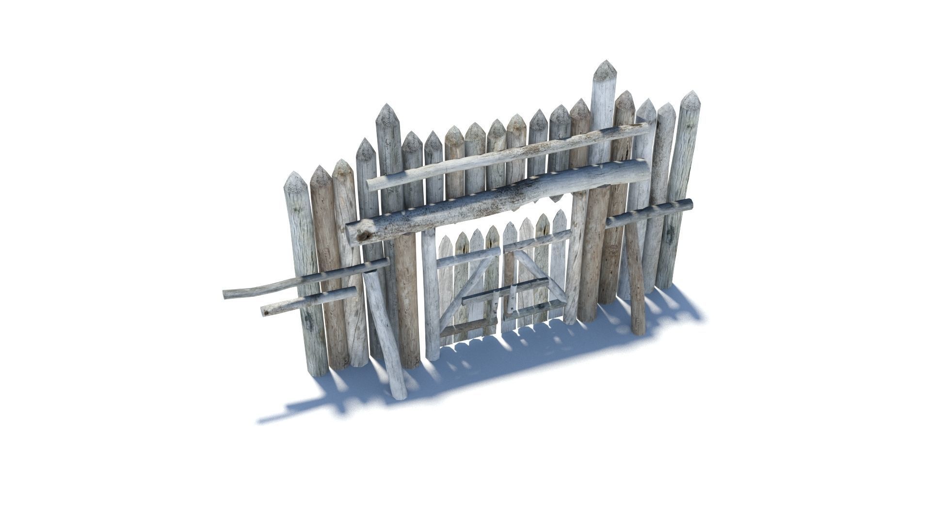 Modular medieval wooden palisades pack Low-poly 3D model_32