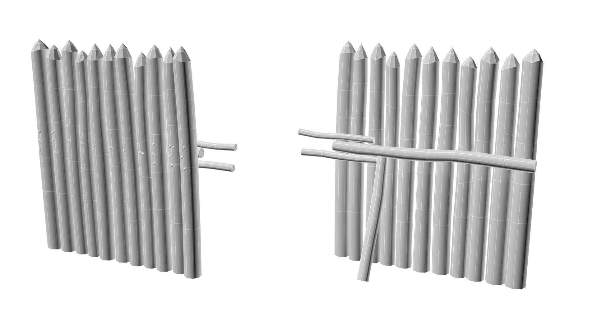 Modular medieval wooden palisades pack Low-poly 3D model_36