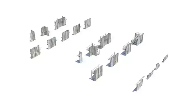 Modular medieval wooden palisades pack Low-poly 3D model
