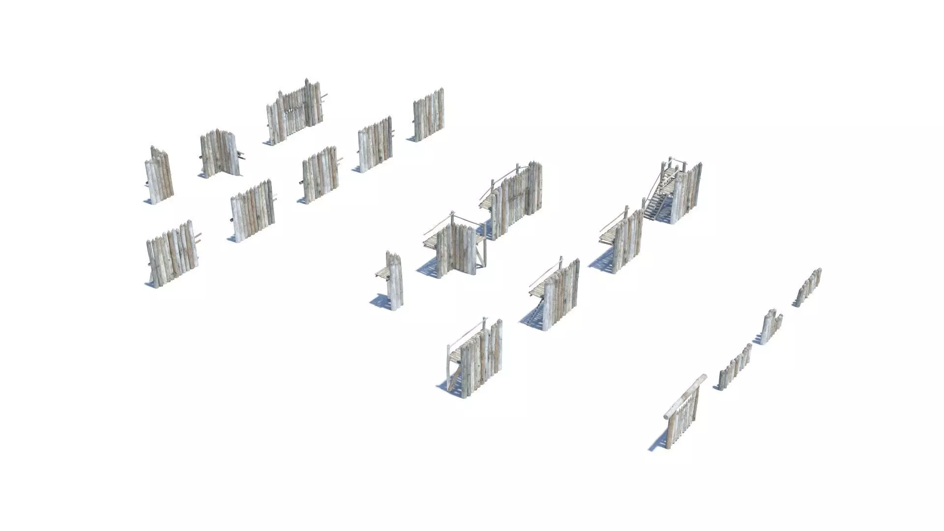 Modular medieval wooden palisades pack Low-poly 3D model_0