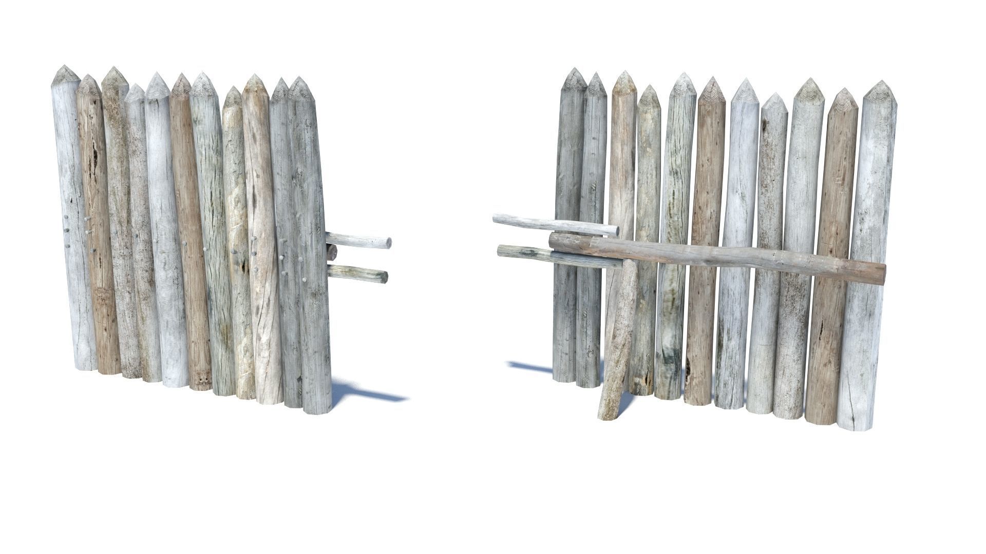Modular medieval wooden palisades pack Low-poly 3D model_35