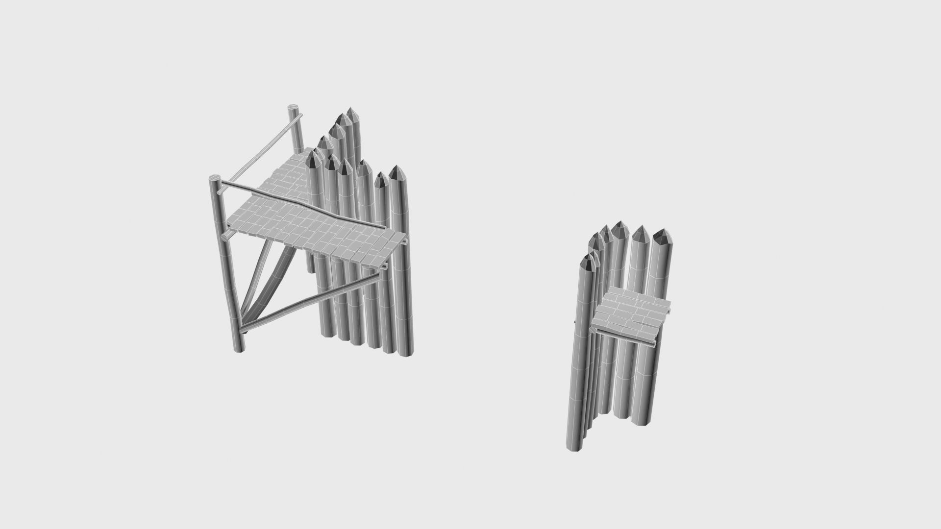 Modular medieval wooden palisades pack Low-poly 3D model_9