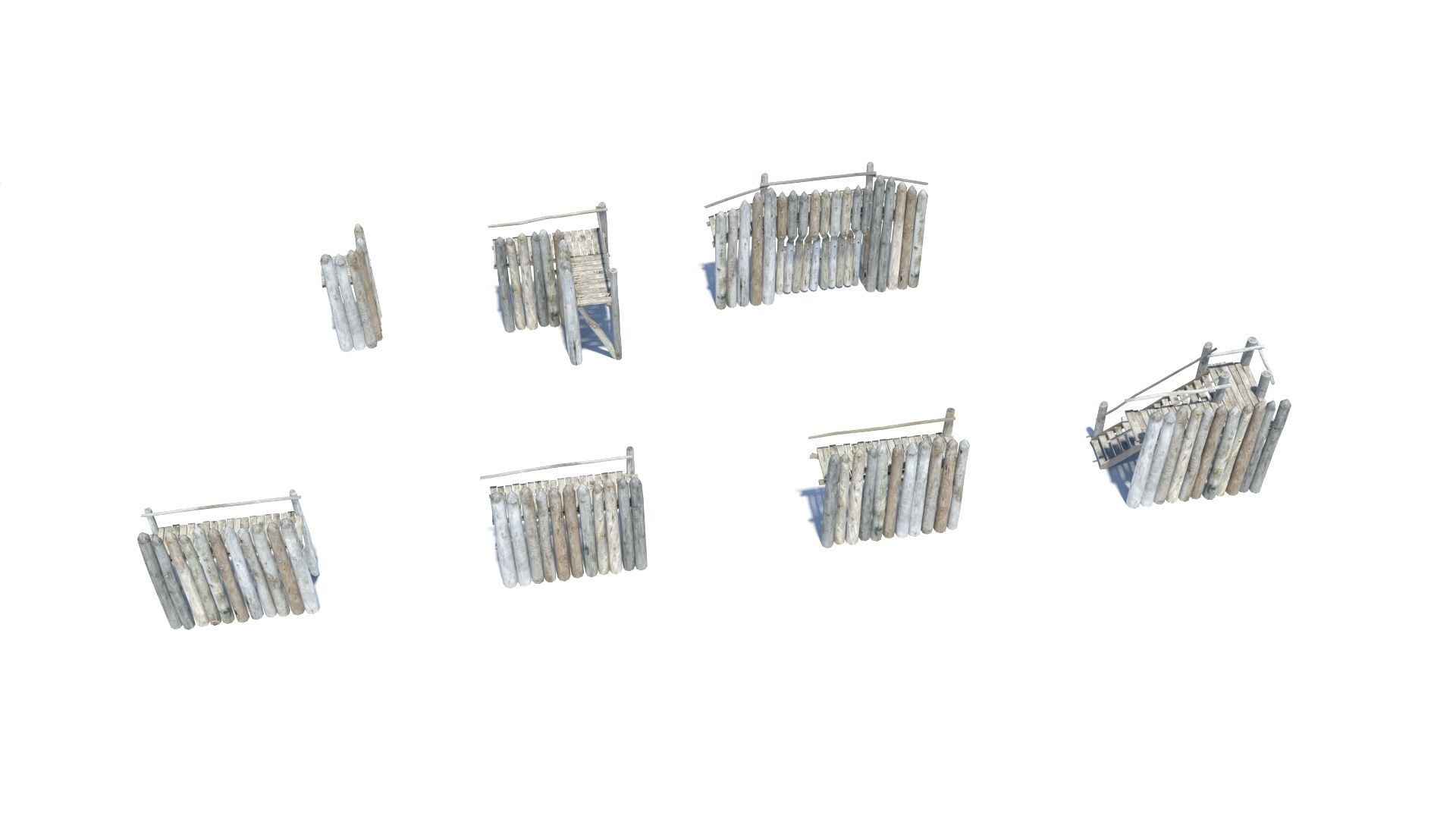 Modular medieval wooden palisades pack Low-poly 3D model_4