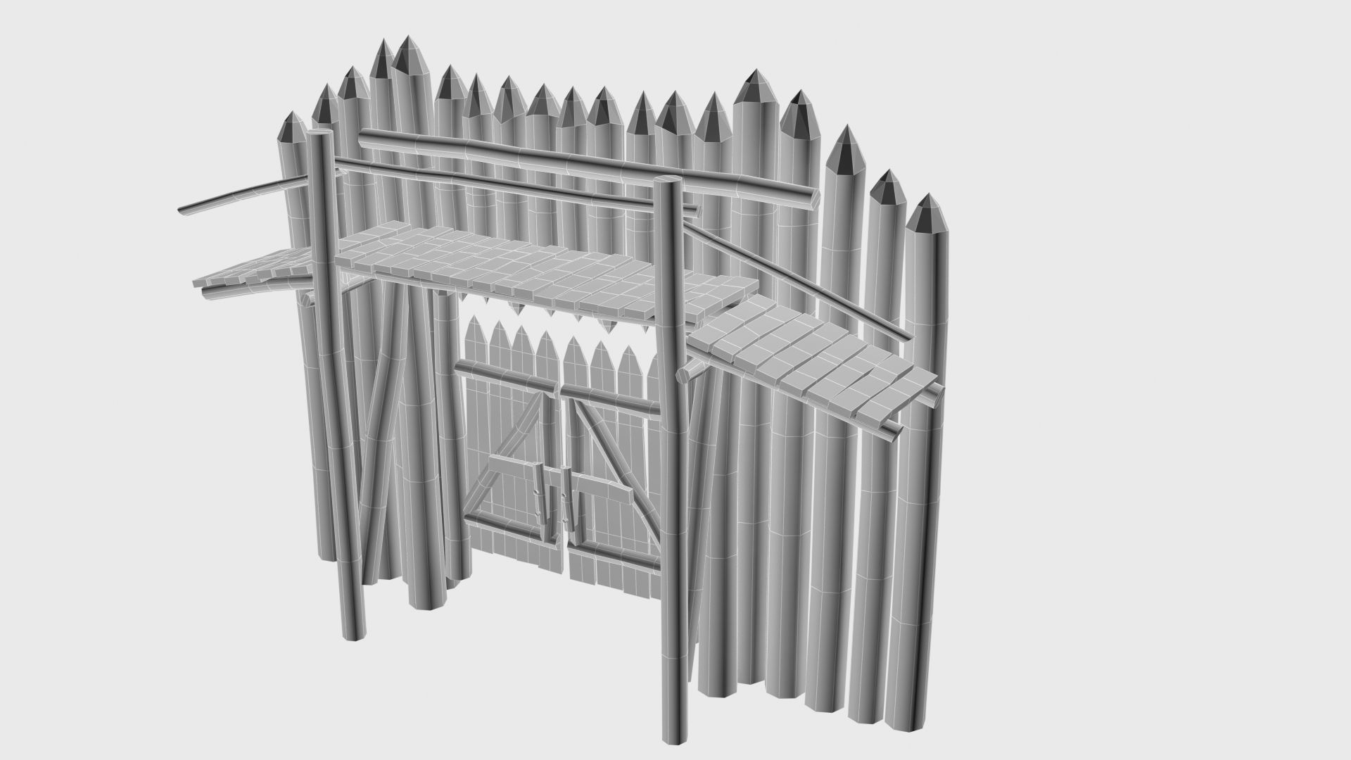 Modular medieval wooden palisades pack Low-poly 3D model_11