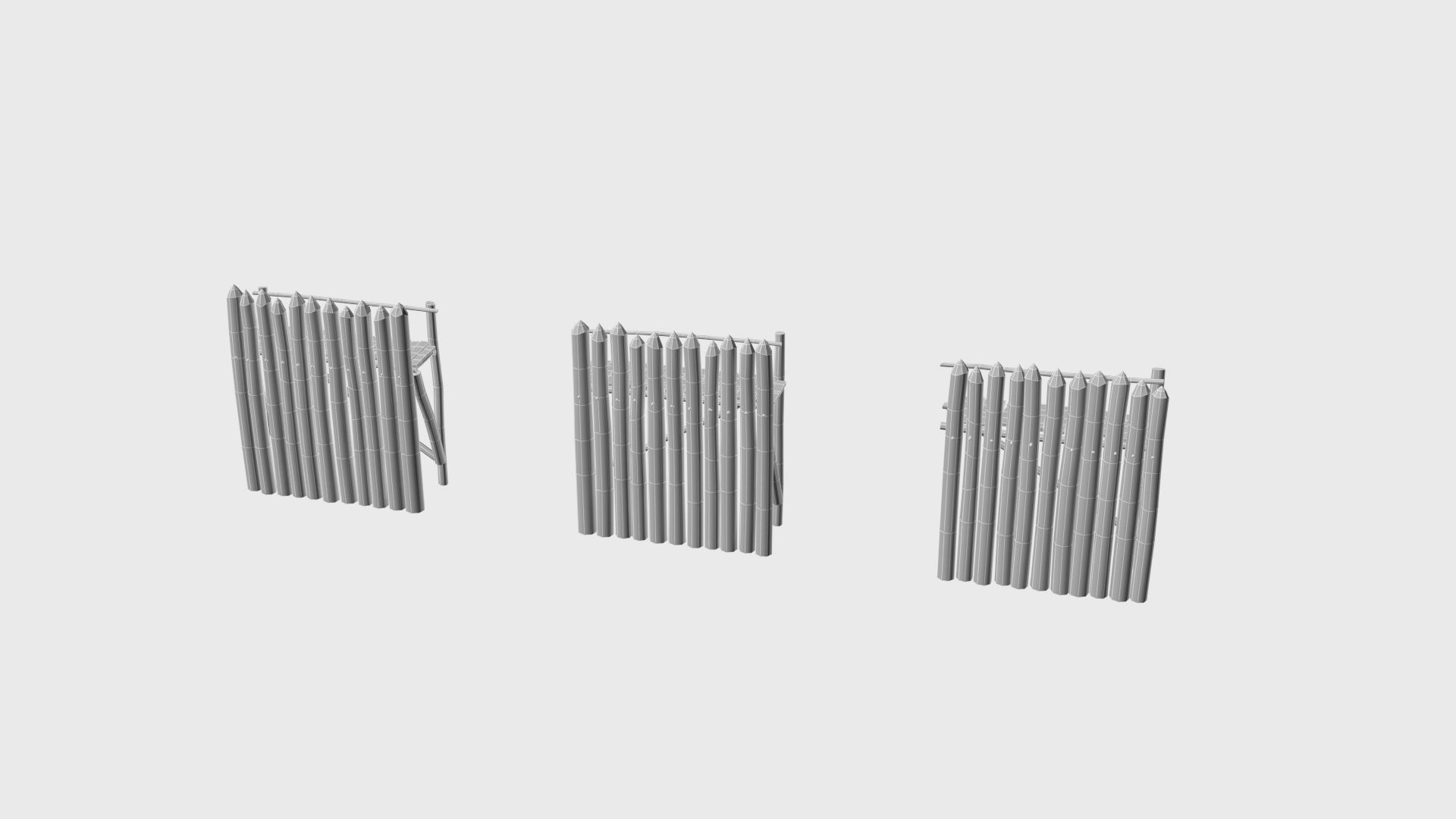 Modular medieval wooden palisades pack Low-poly 3D model_15