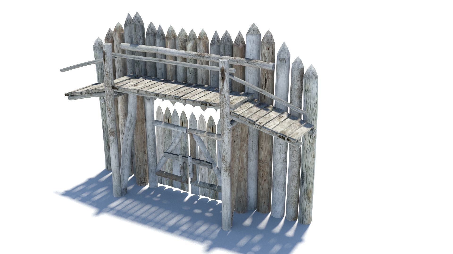 Modular medieval wooden palisades pack Low-poly 3D model_10
