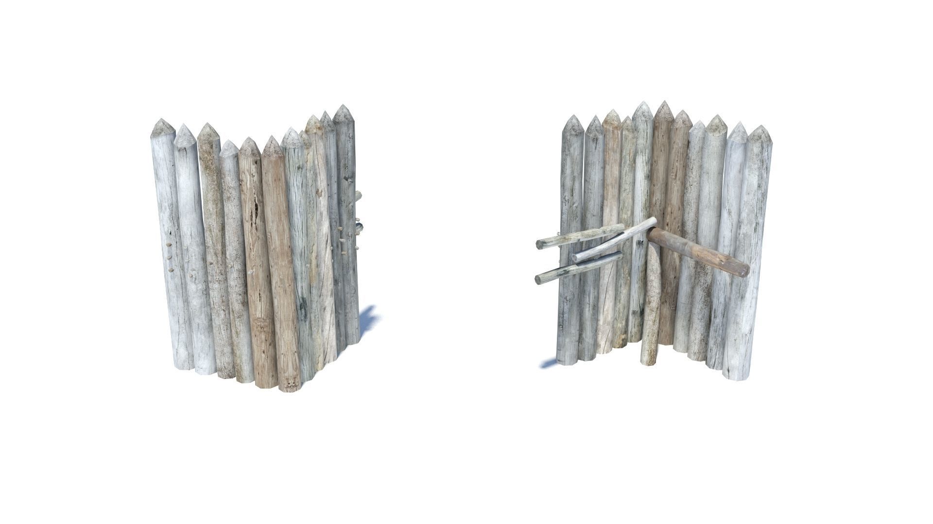Modular medieval wooden palisades pack Low-poly 3D model_40